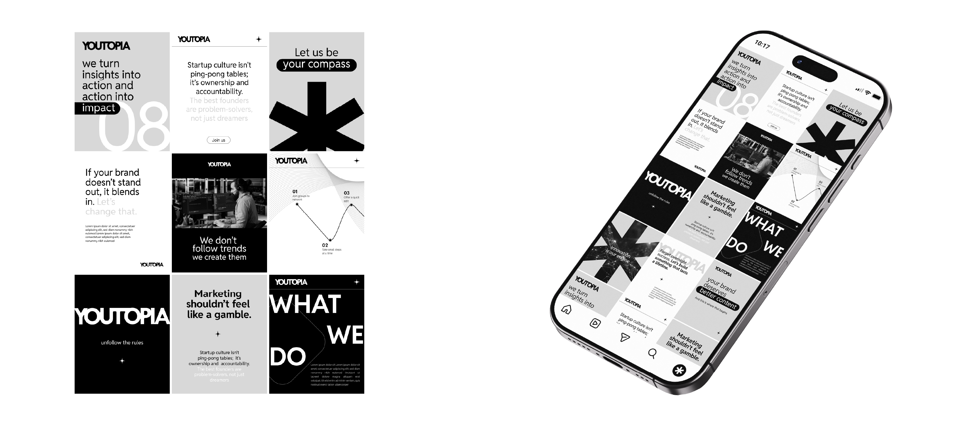 Youtopia feed and phone mockup